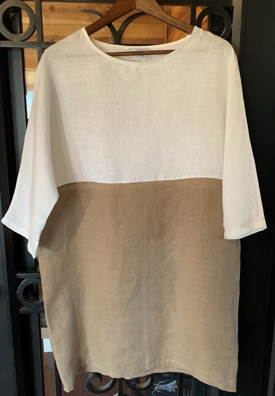 Vanessa Zani Women's 100% Linen Color Block Lagenlook Dress Oversized M